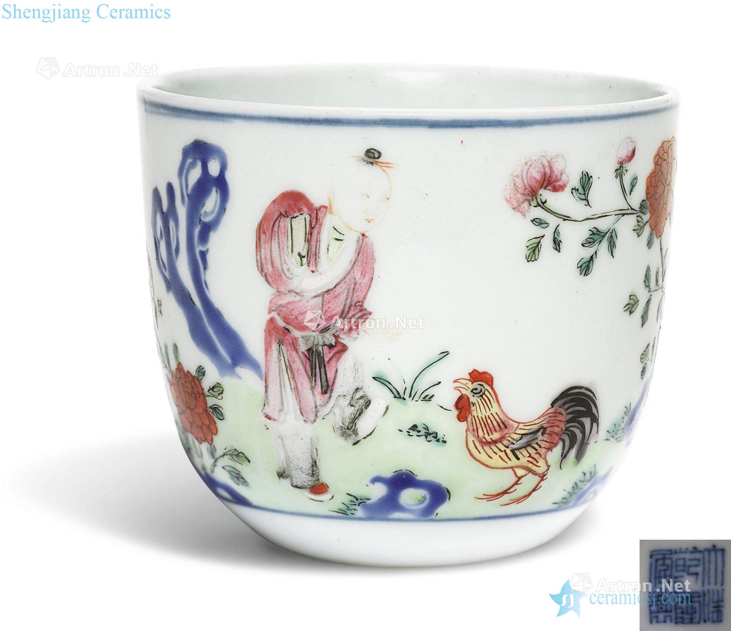 Qing qianlong pastel acknowledged cylinder cup chicken