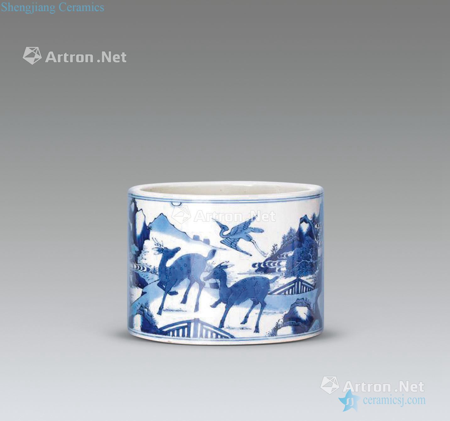 Kangxi porcelain LuHe with spring grain brush pot