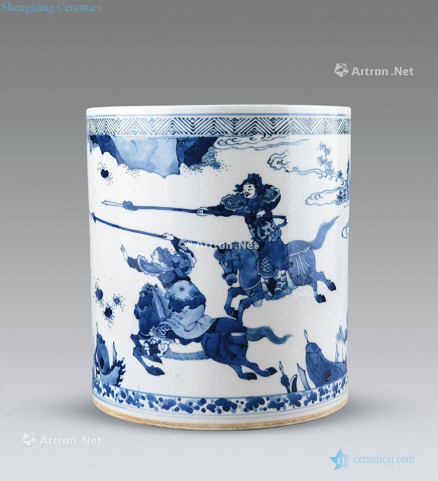 Kangxi porcelain stories of the three knife horse brush pot