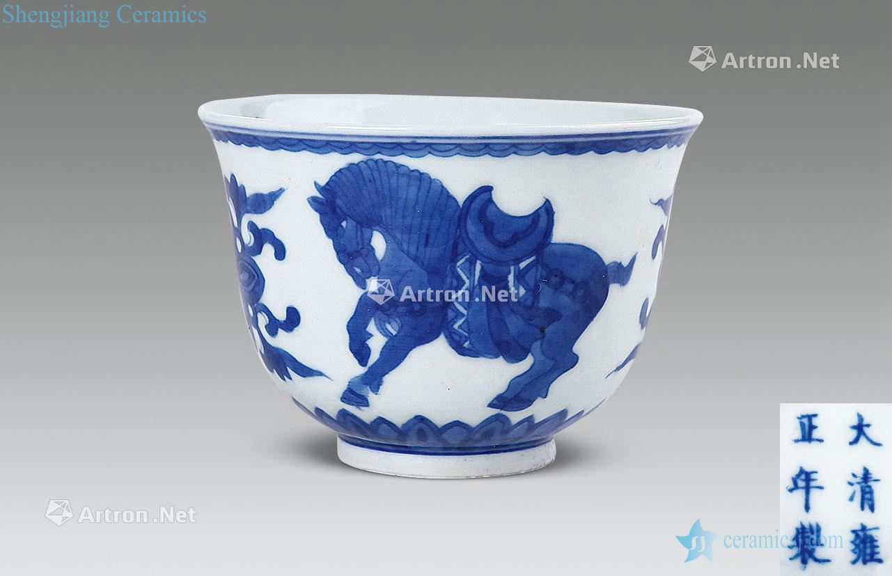 Blue and white matte yongzheng cup