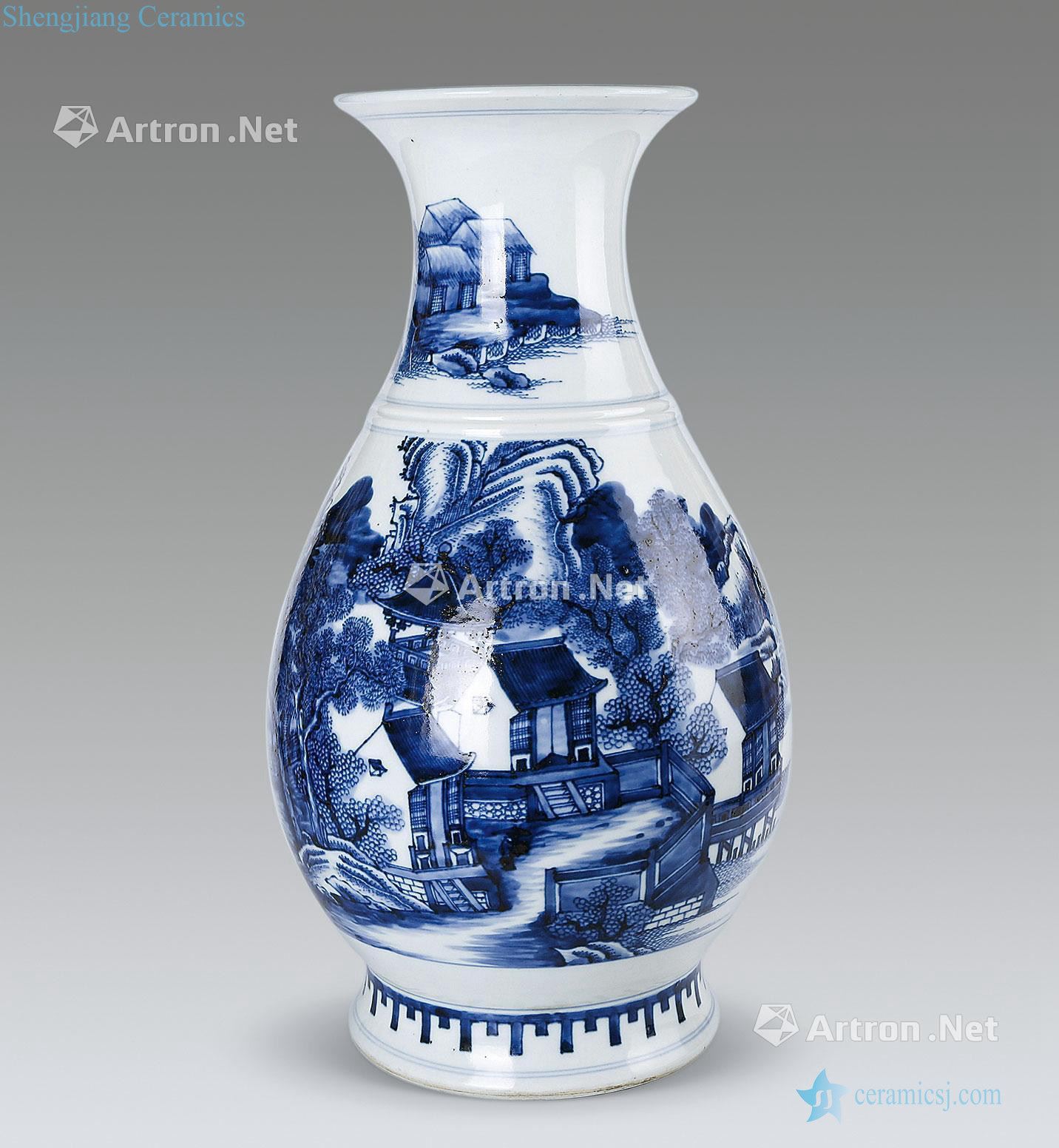 Emperor qianlong Blue and white landscape character of goddess of mercy bottle