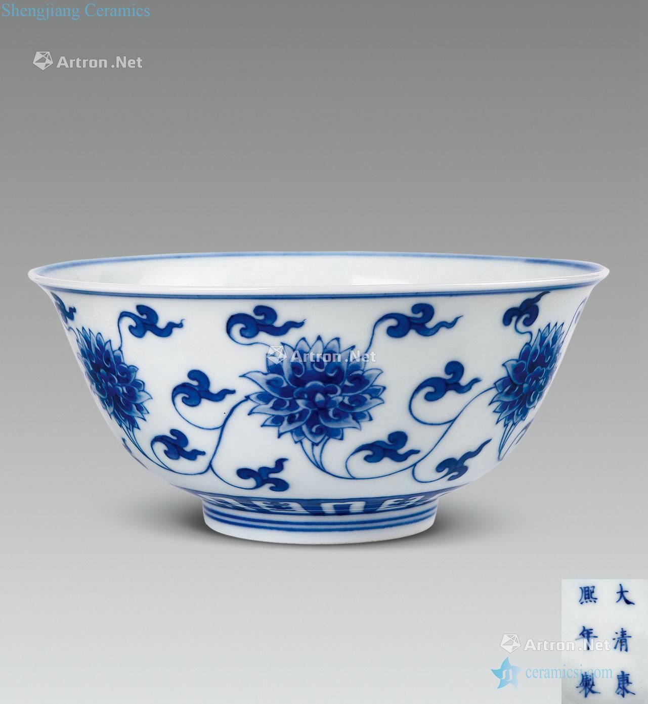 kangxi Blue and white branch flowers green-splashed bowls