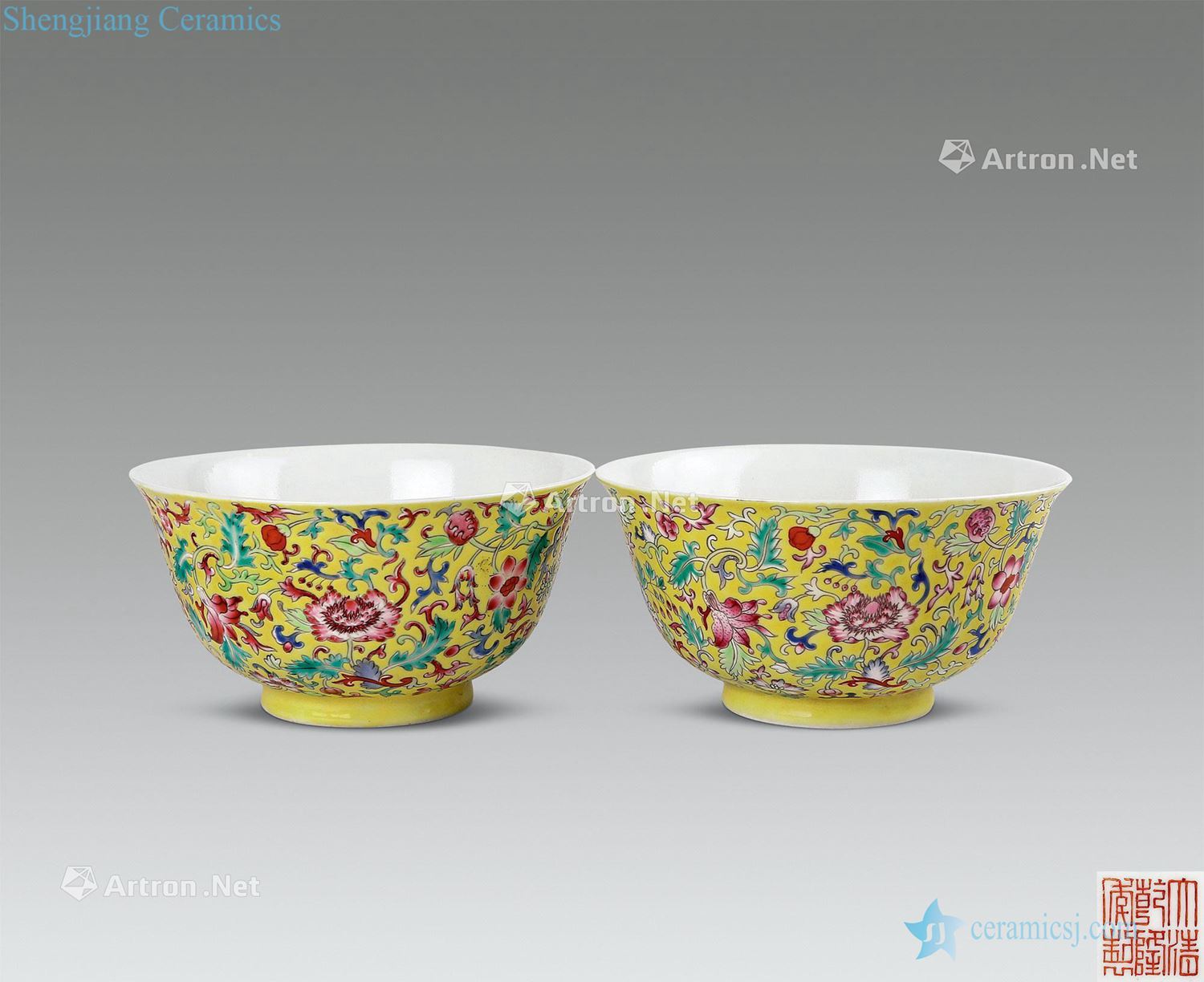 Qianlong to Atlantic ocean colors branches yellow flowers green-splashed bowls (a)