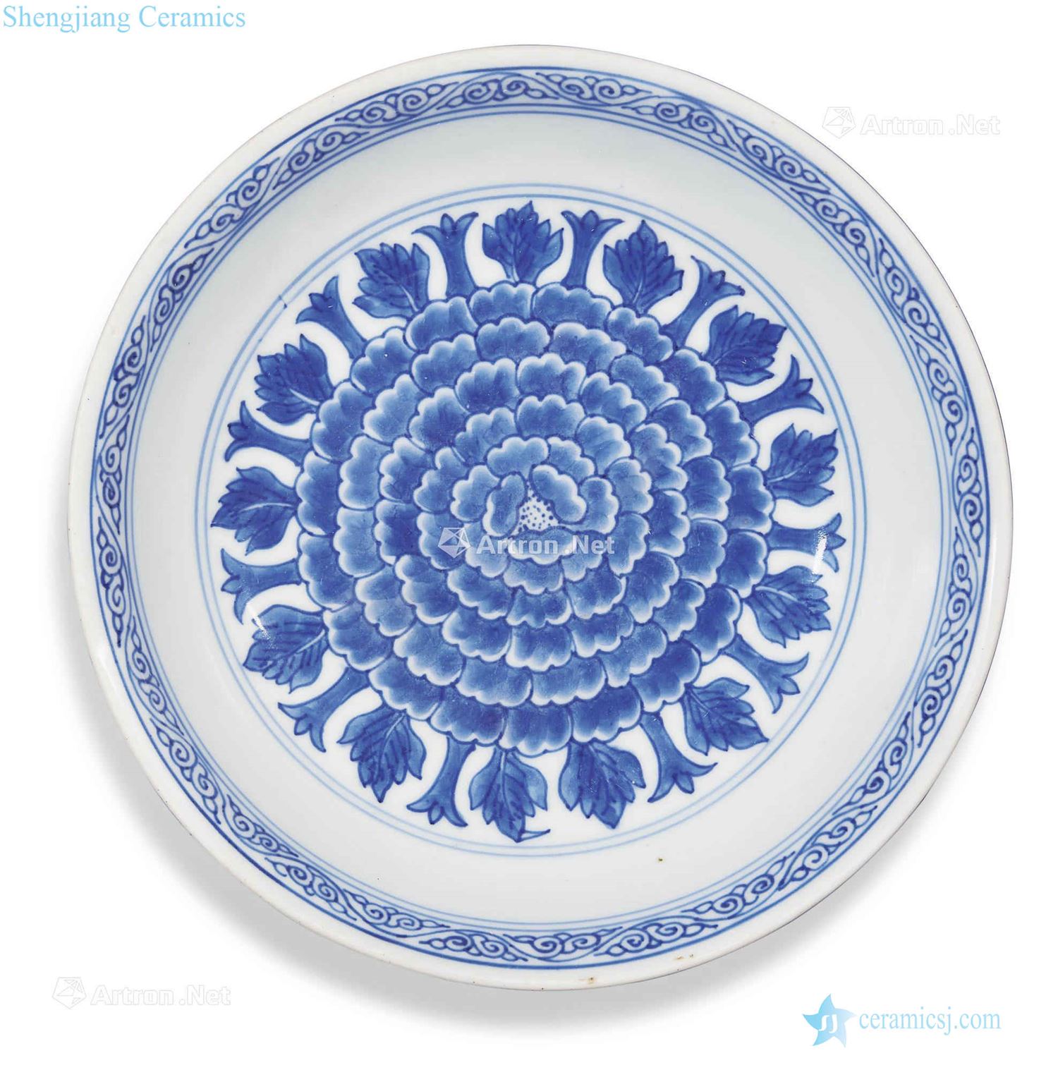 The qing emperor kangxi Blue and white peony tray