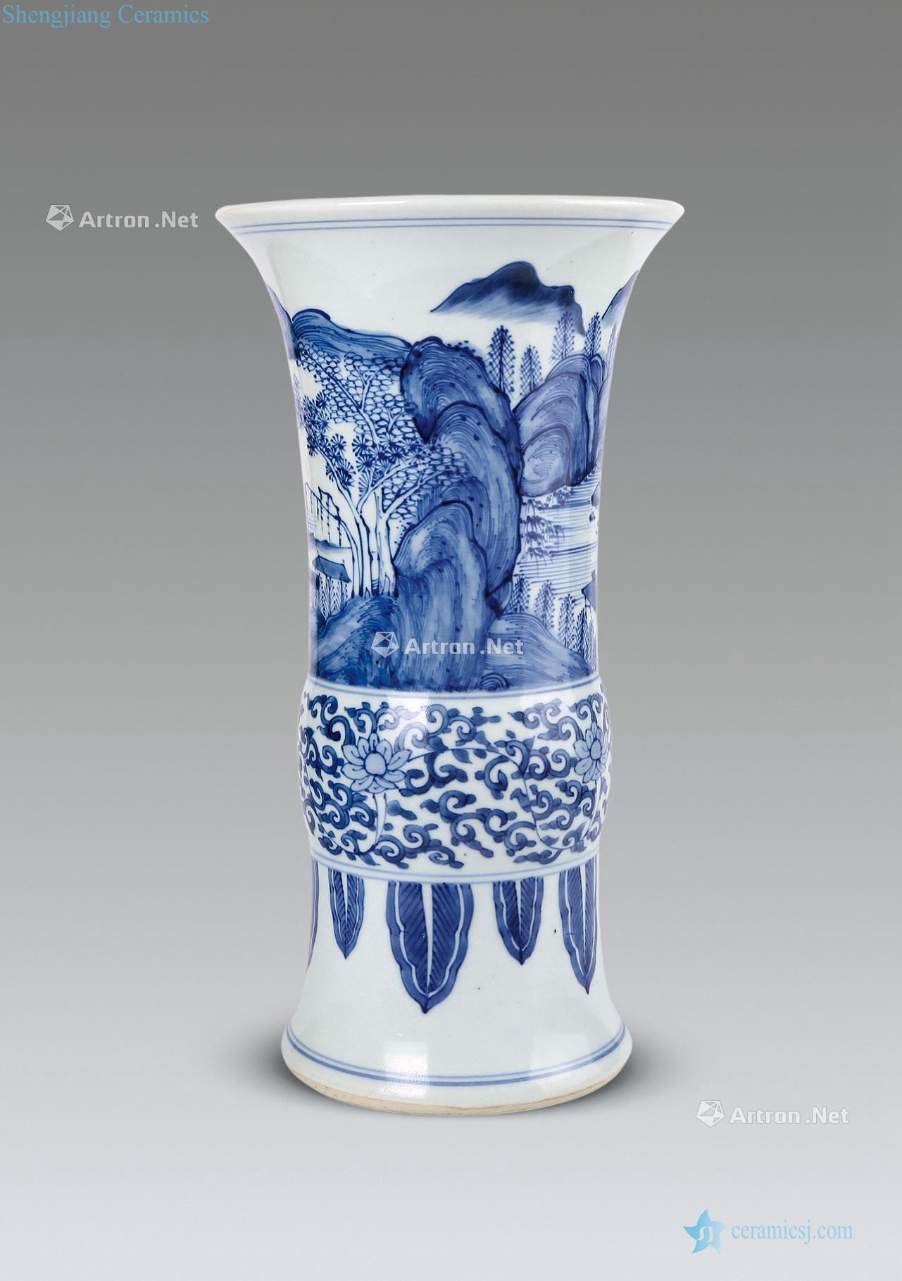 kangxi Blue and white flower vase with landscape characters