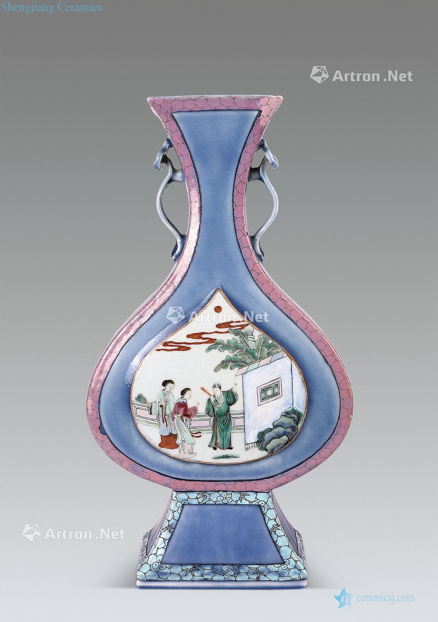 Yongzheng blue glaze medallion pastel characters the best double ears