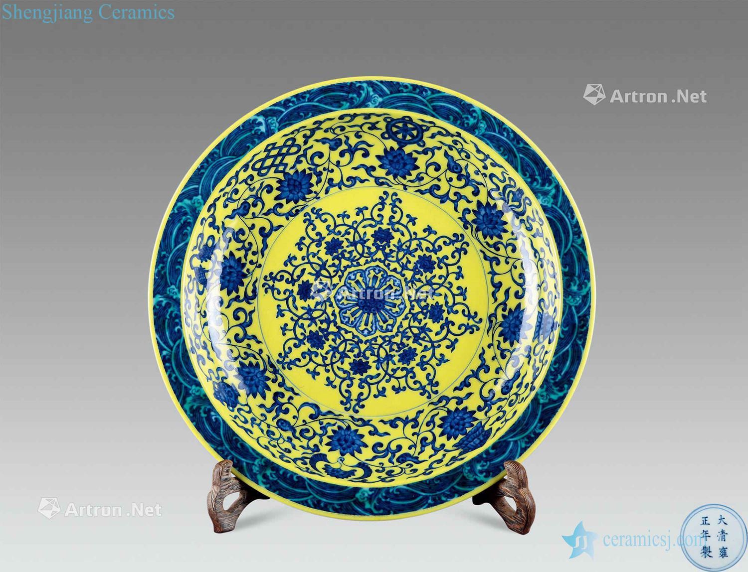 qing Yellow to blue and white sweet flower waves lines or disk