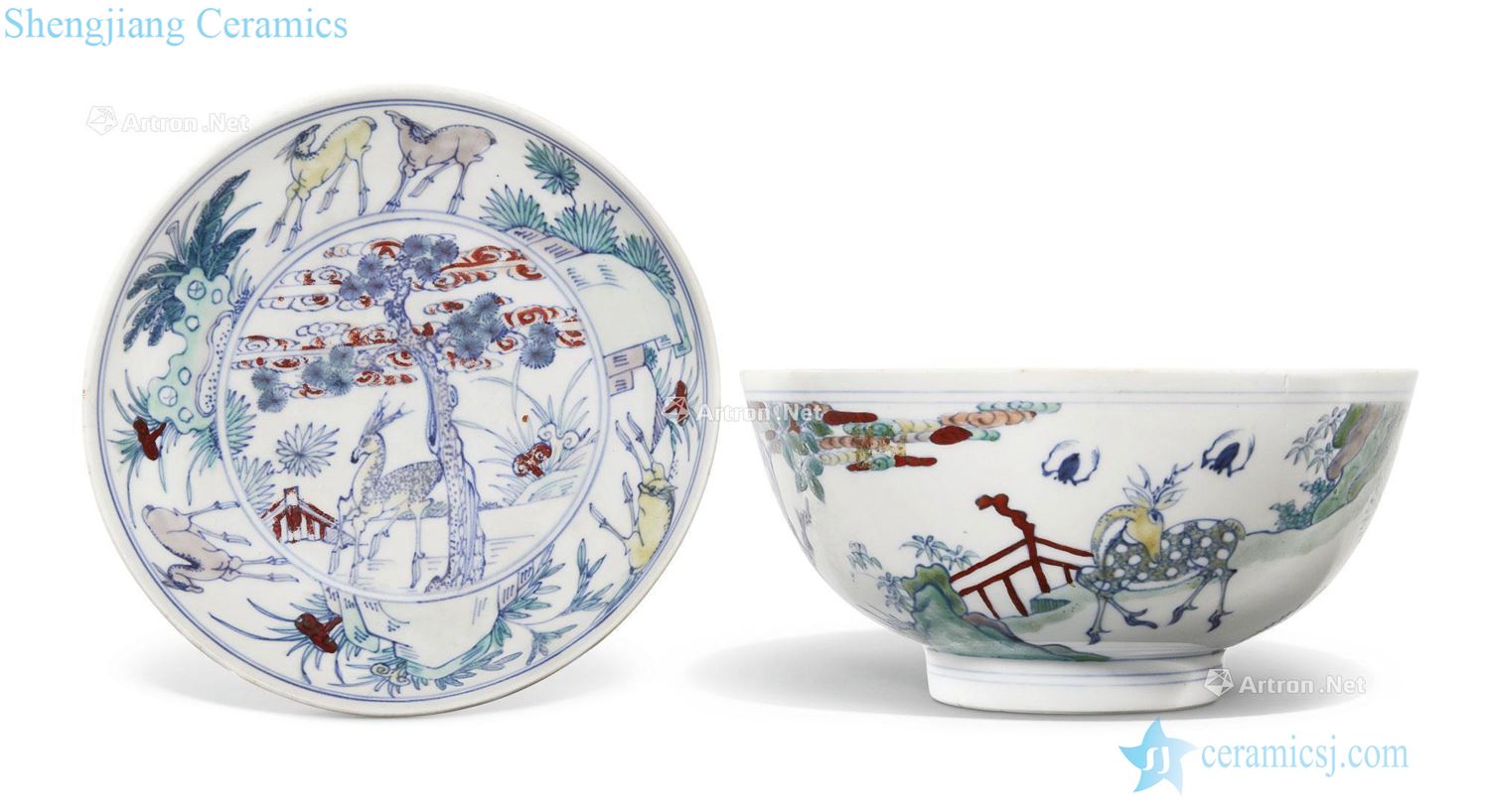 The qing emperor kangxi 鬪 color figure 盌 ShouLu seal hou and 鬪 color fairy LuLingZhi plate