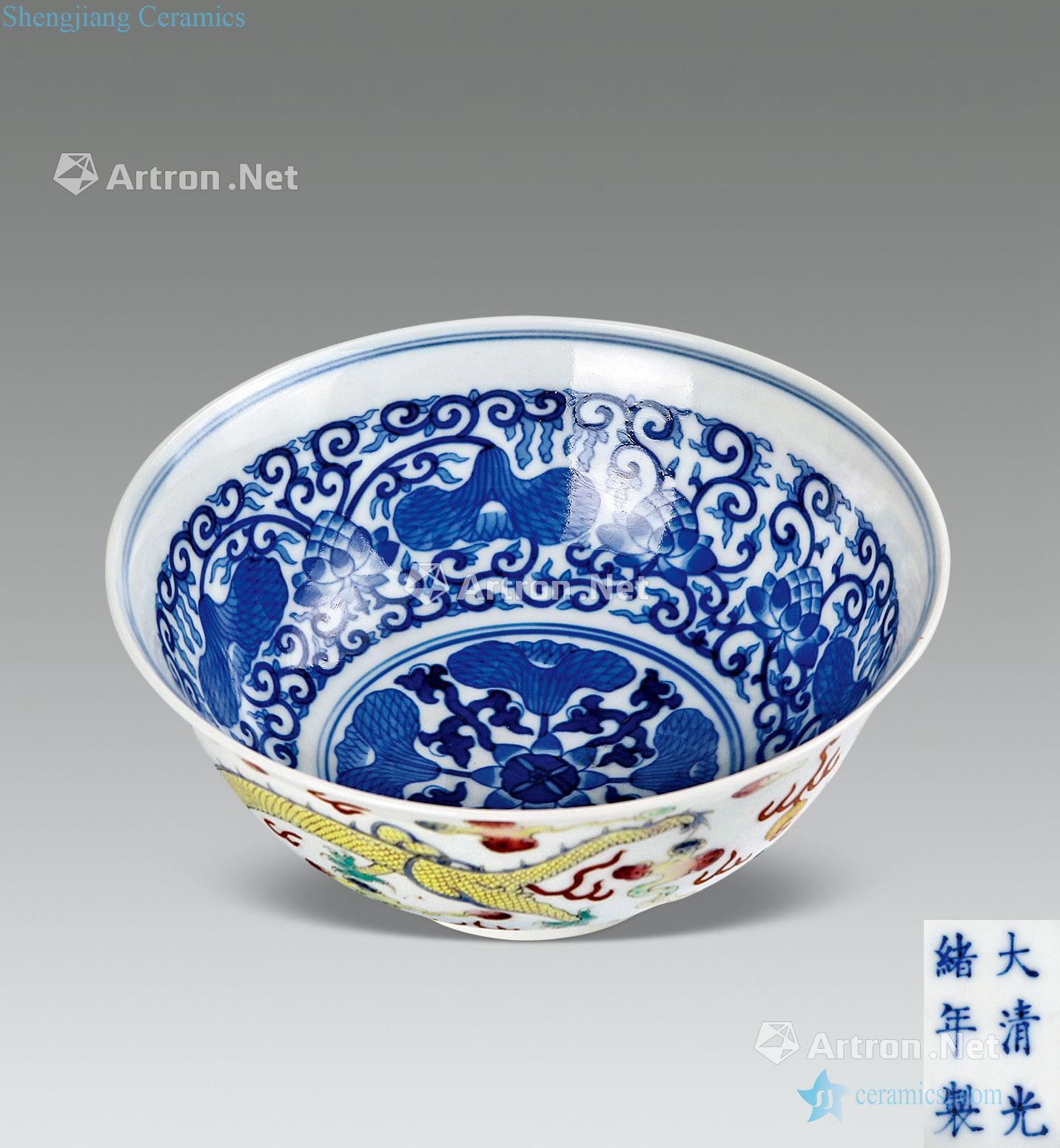 Guangxu dragon playing beads in blue and white flower bowls bound branches