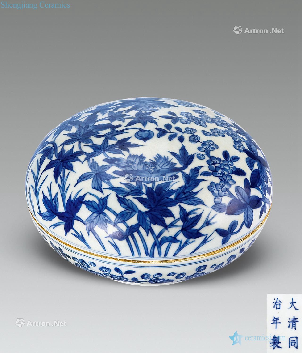 Qing dynasty blue and white flower ink pad