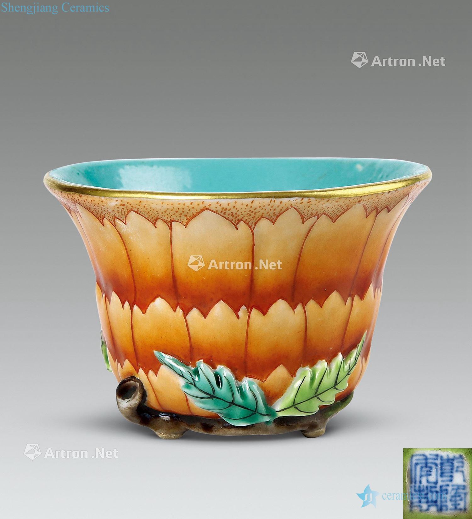 Qianlong pastel carved porcelain magnolia flower cup