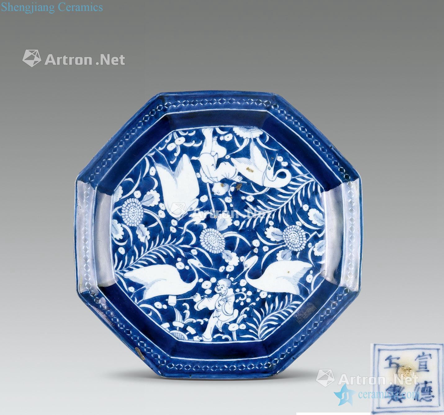 xuantong Blue and white eight square plate