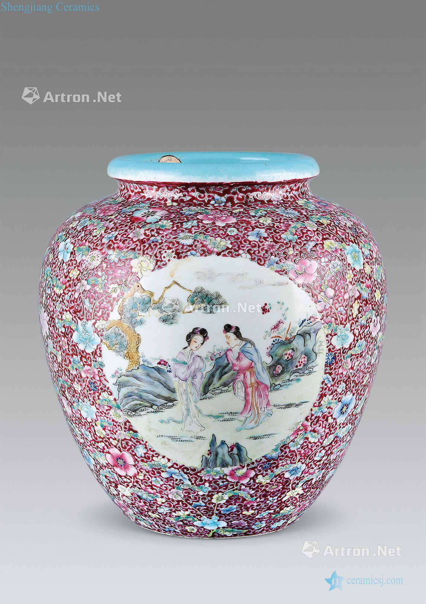 Qianlong carmine to enamel around flowers white statue of medallion characters