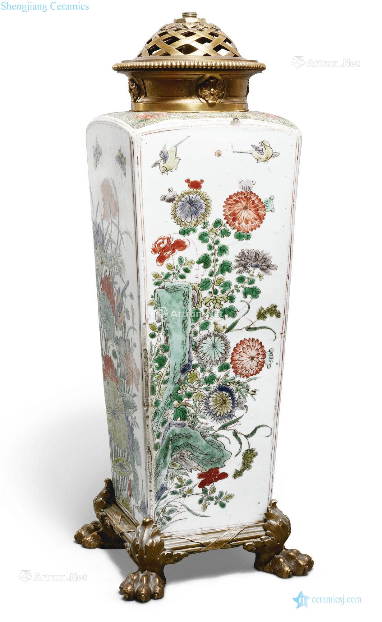 Colorful of the reign of emperor kangxi of the four seasons of flowers and birds grain embedded western fine gold bottle