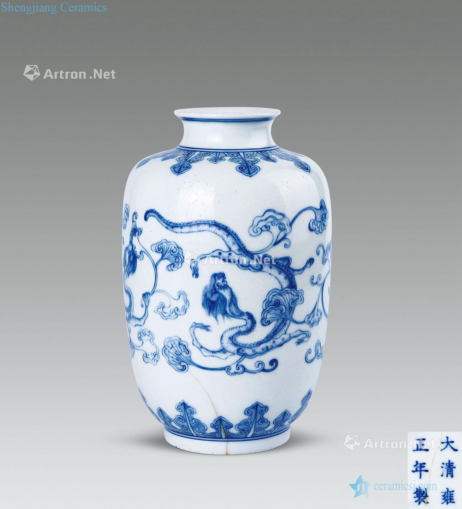 Yongzheng in blue and white light tracing dragon lantern