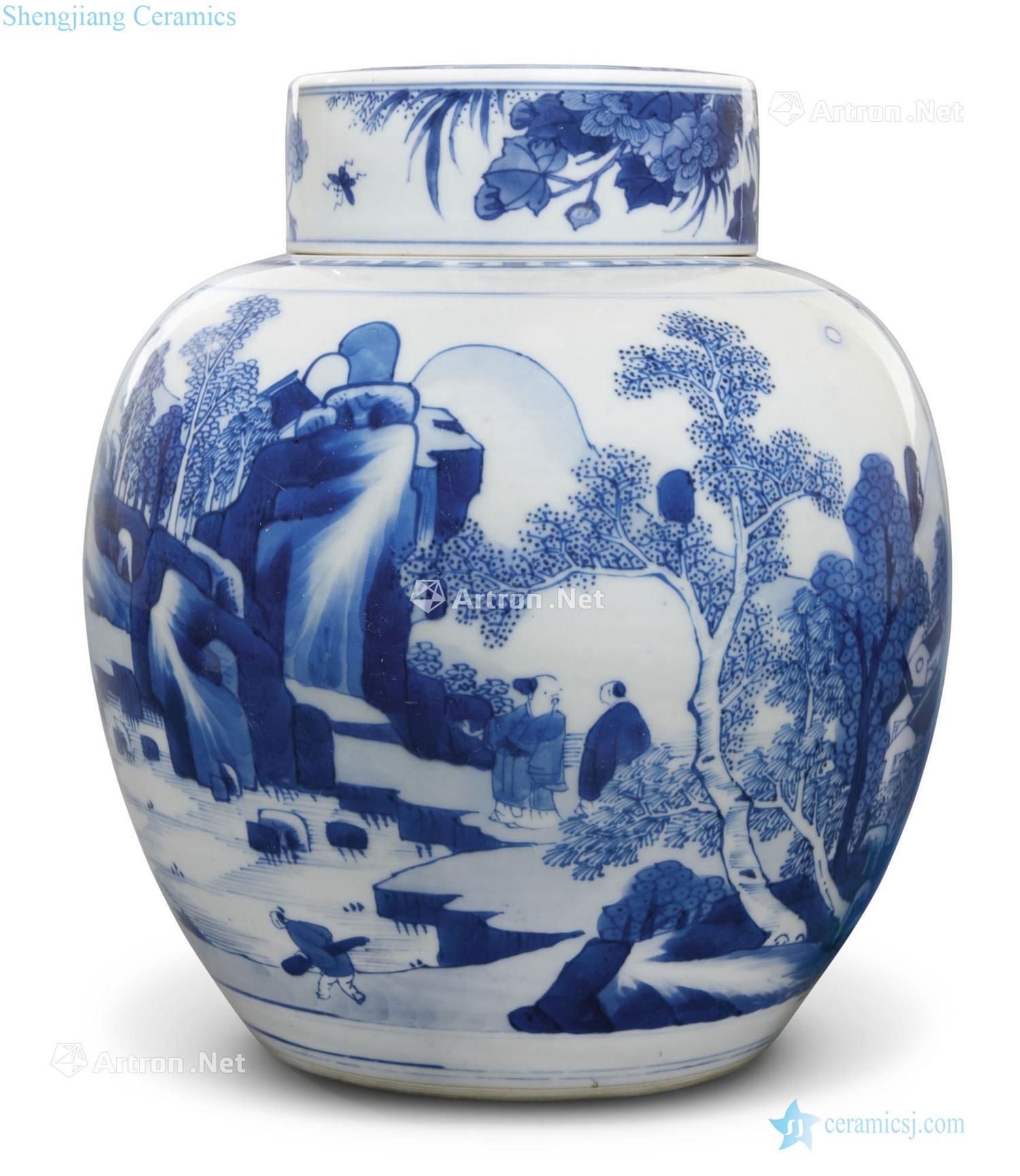 The qing emperor kangxi Blue and white flower town of character tougue cans