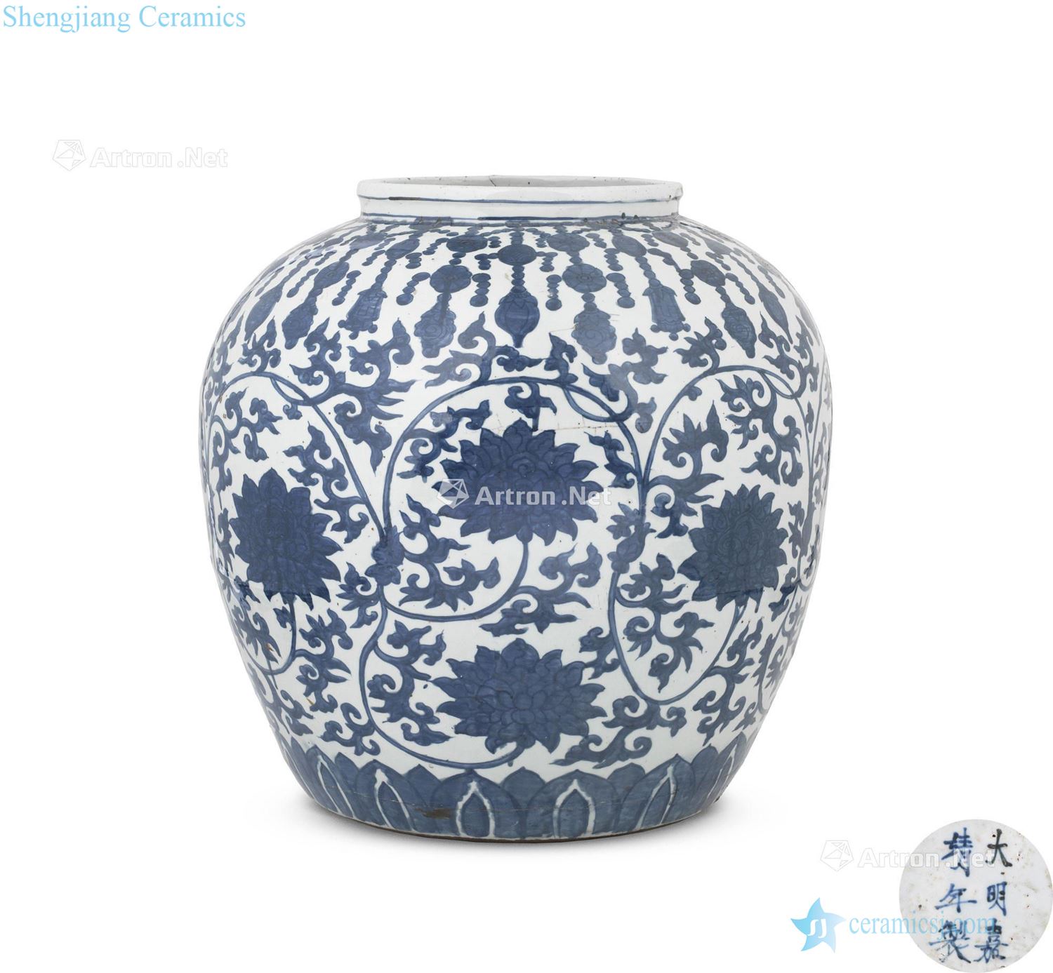 Ming jiajing blue wreaths all lotus grain big pot