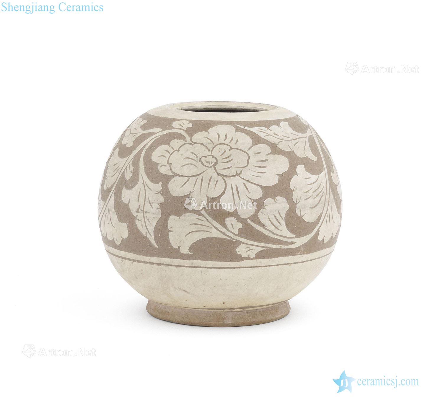 Northern song dynasty/gold Stuck between magnetic state kiln white glaze peony grain tank