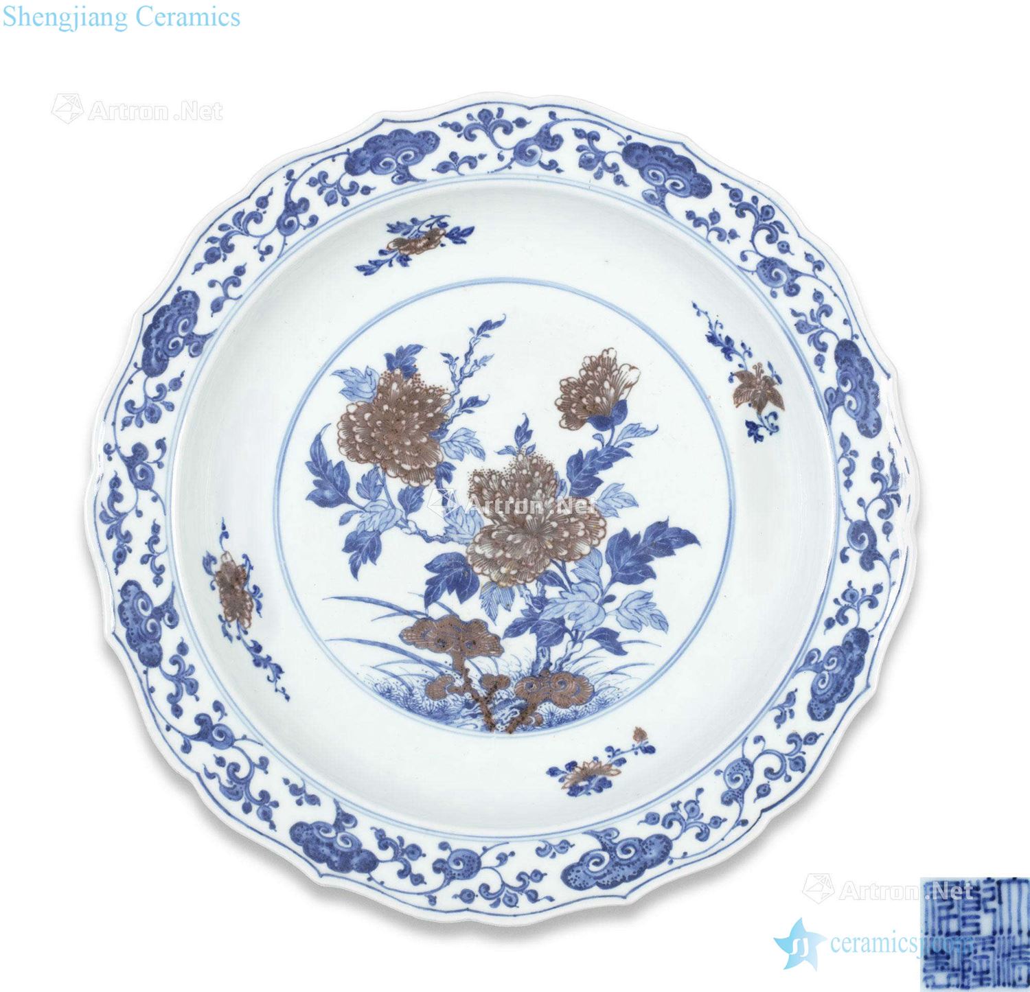 Qing qianlong Blue and white youligong spirit ZhuFuGui mouth plate edges