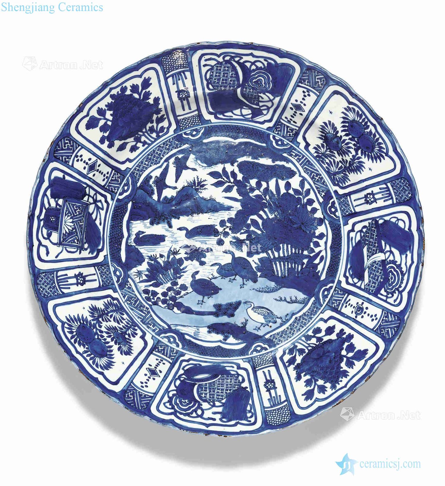 Ming wanli Blue and white lotus pond waterfowl tray
