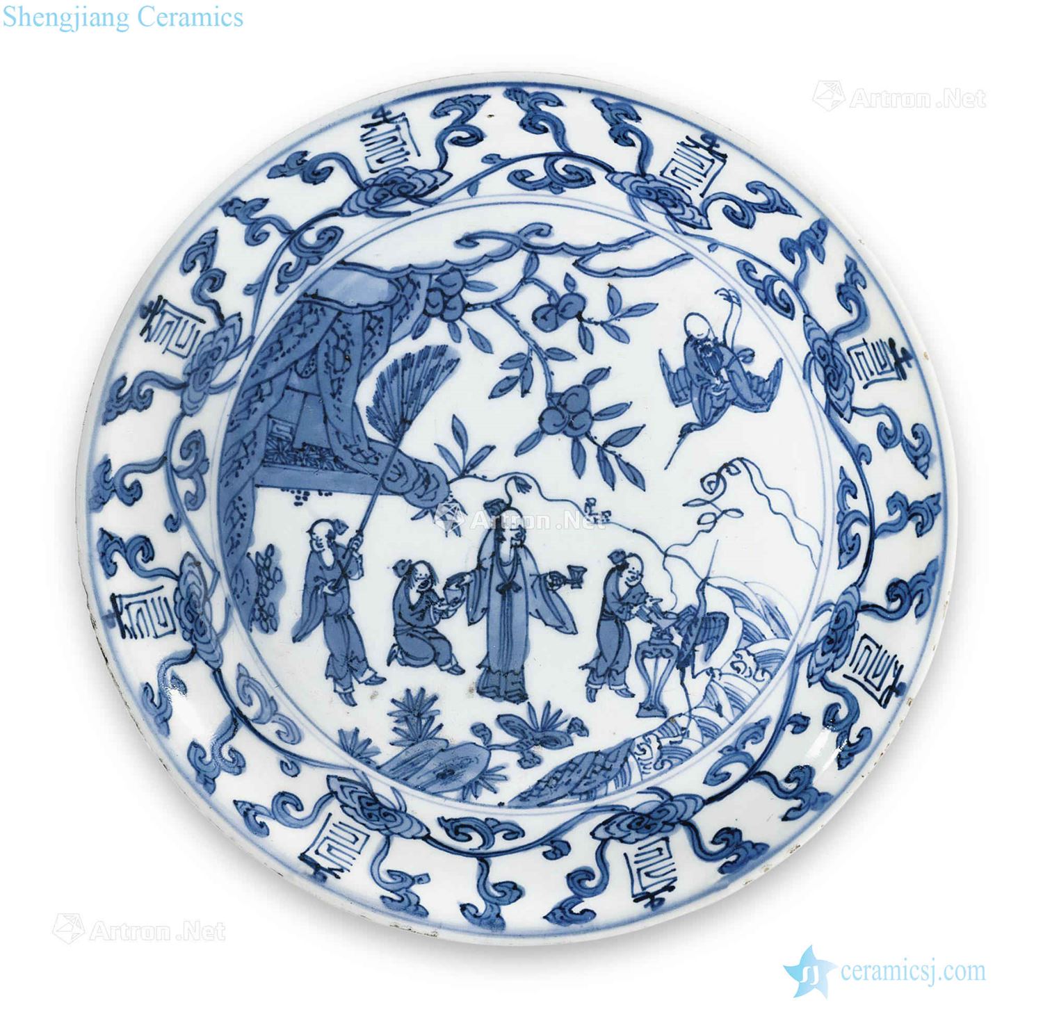 Ming wanli Blue and white lu shou ruyi tray