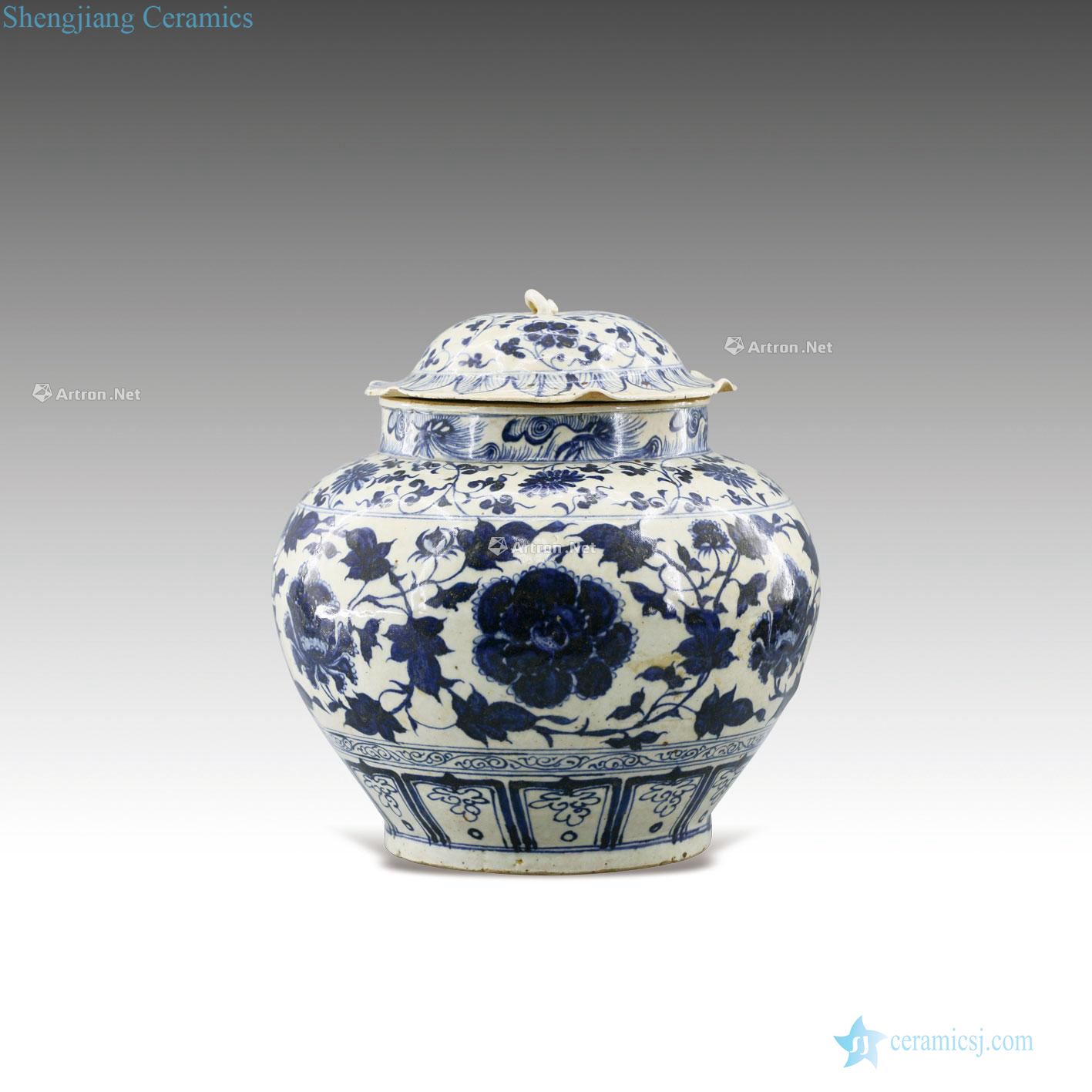 Ming Blue and white pattern of lotus leaf wrapped branches cans