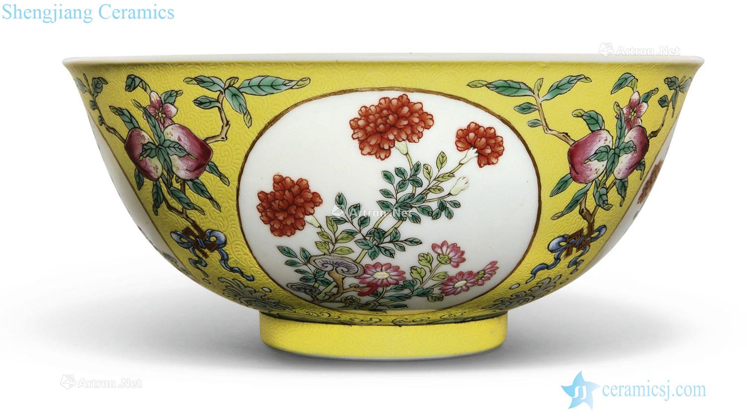 Qing jiaqing pastel yellow rolling way the colour flower grain 盌 medallion