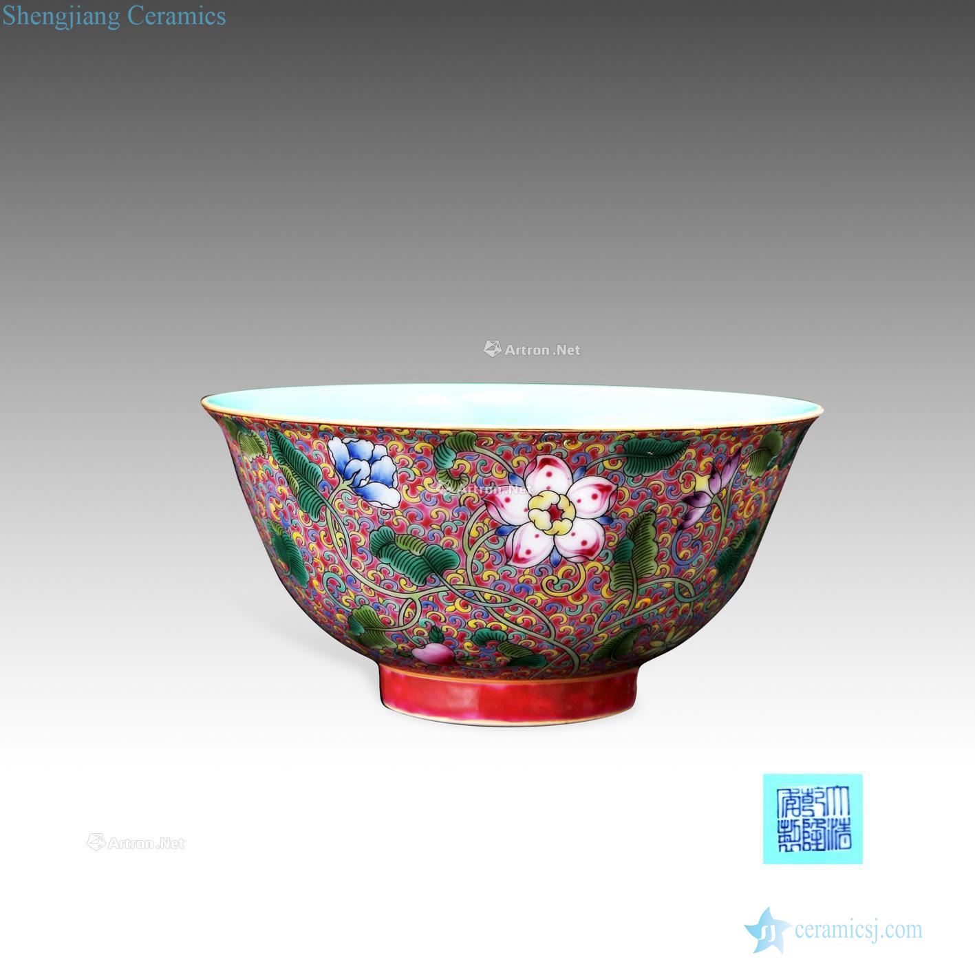 Pastel flowers green-splashed bowls