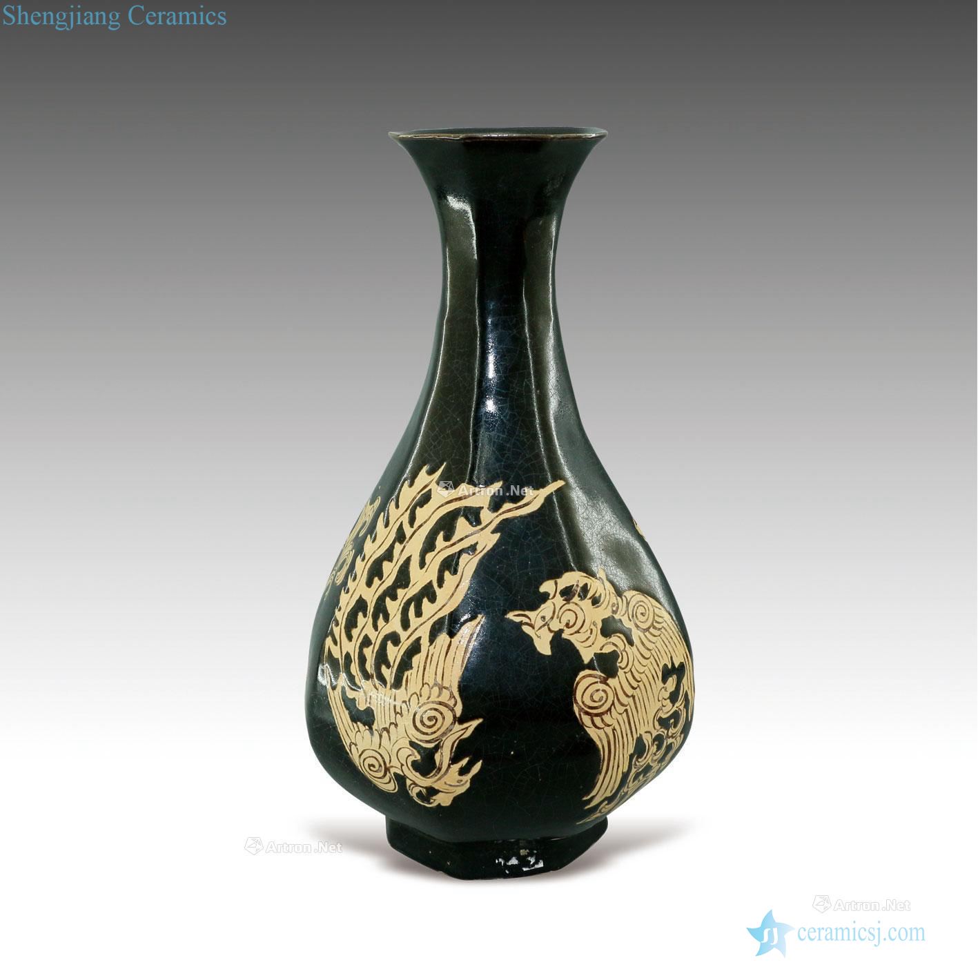 Xuan xuan denian Black glaze hand-cut longfeng grain eight arrises okho spring bottle