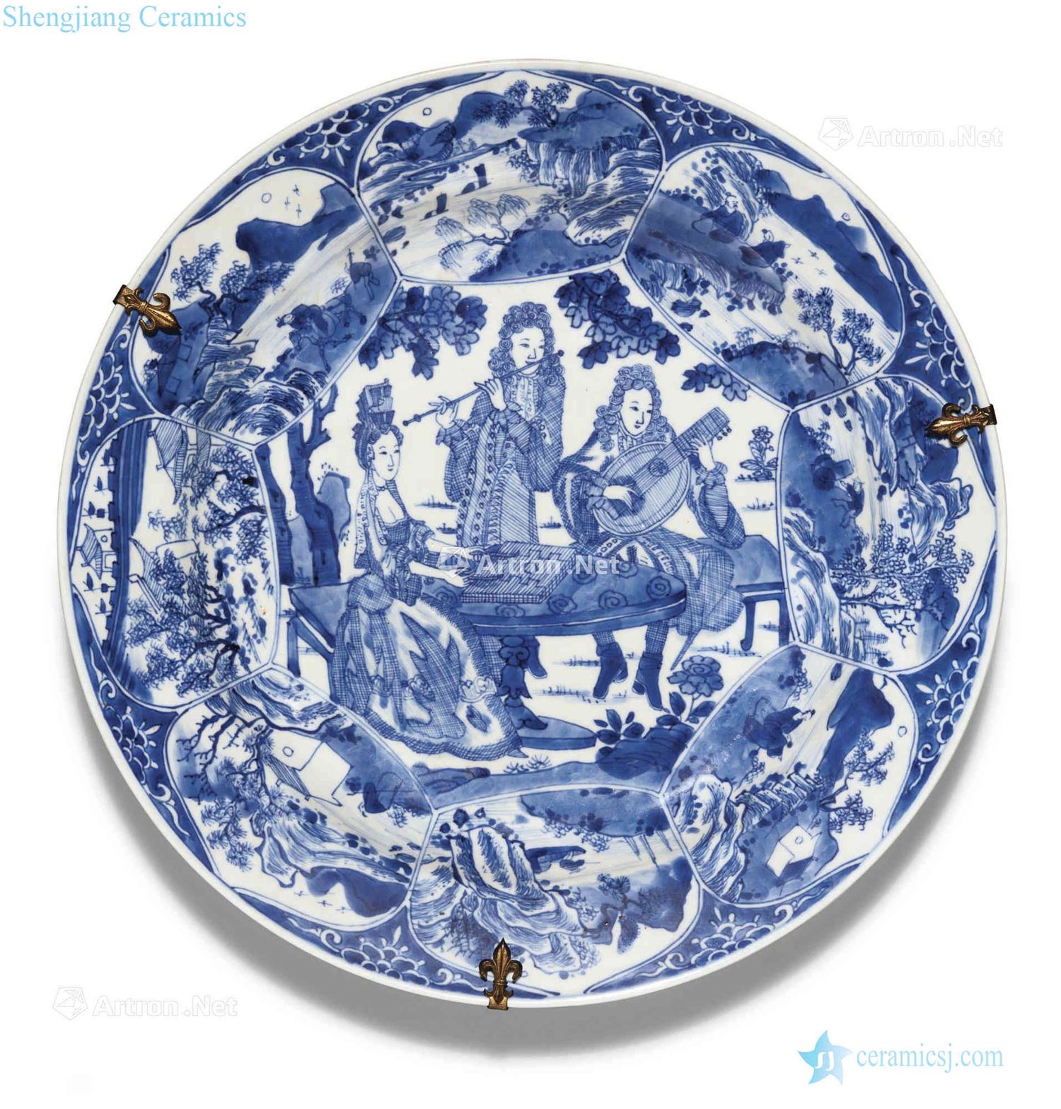 The qing emperor kangxi Blue and white western characters play figure