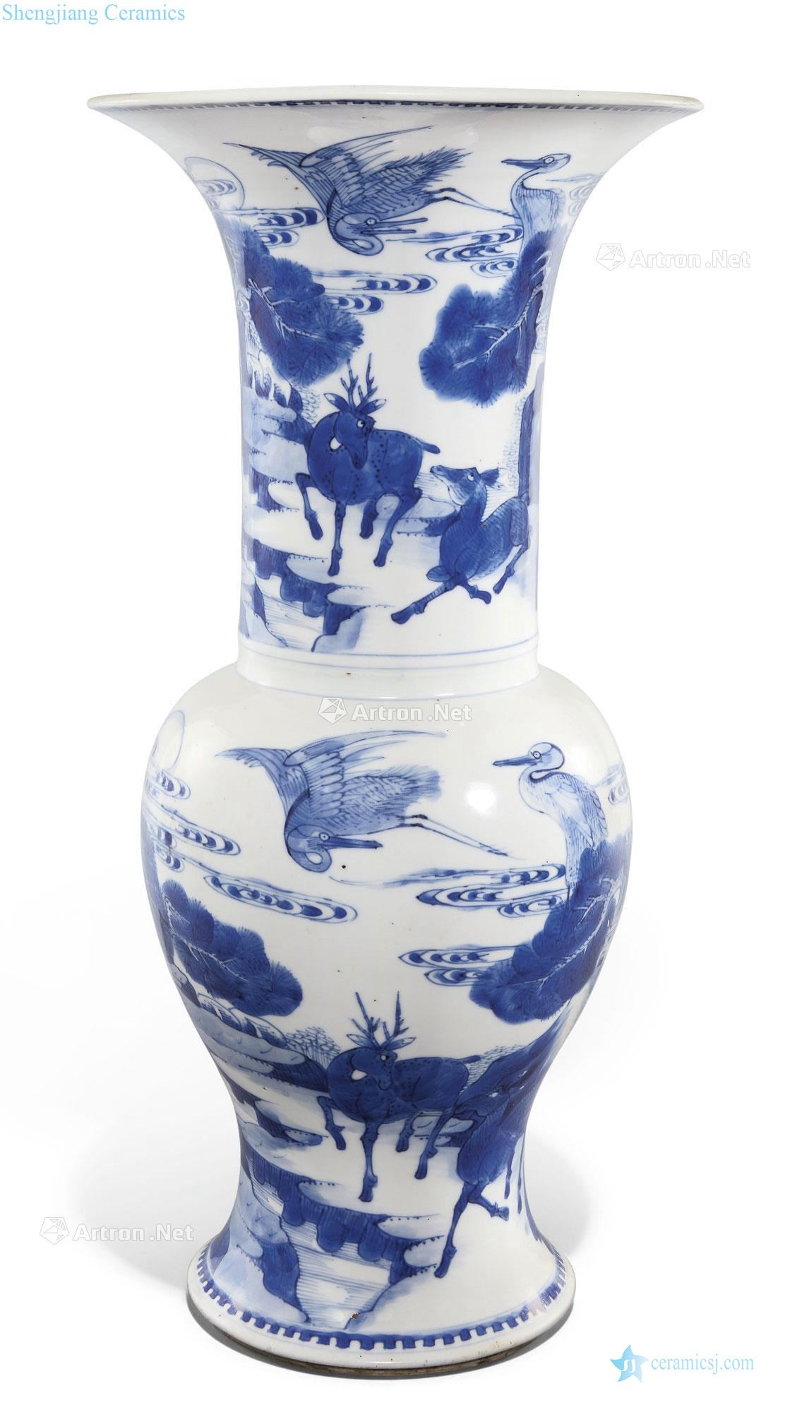 The qing emperor kangxi Blue and white LuHe with spring flower vase with