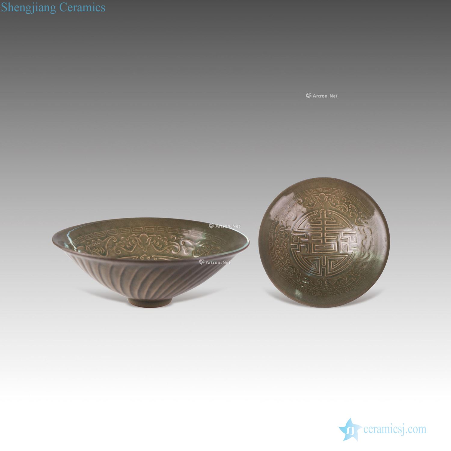The song dynasty Yao state kiln live green-splashed bowls