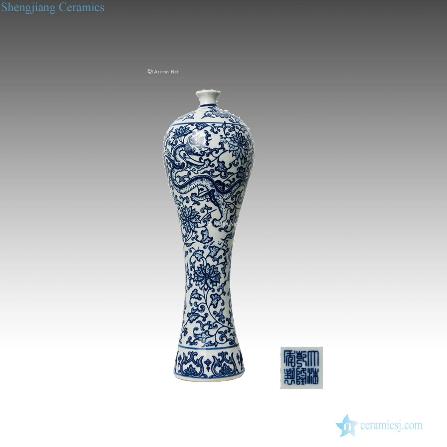 Blue and white tie up branch dragon liu mei bottles