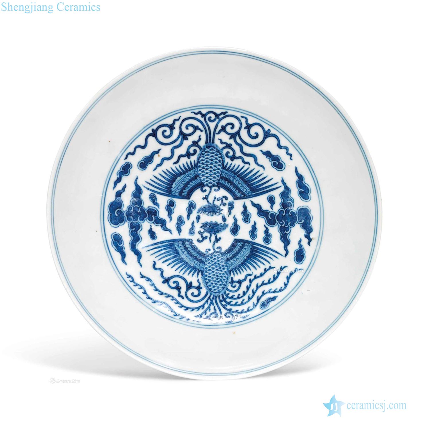 Qing daoguang Blue and white double phoenix tray