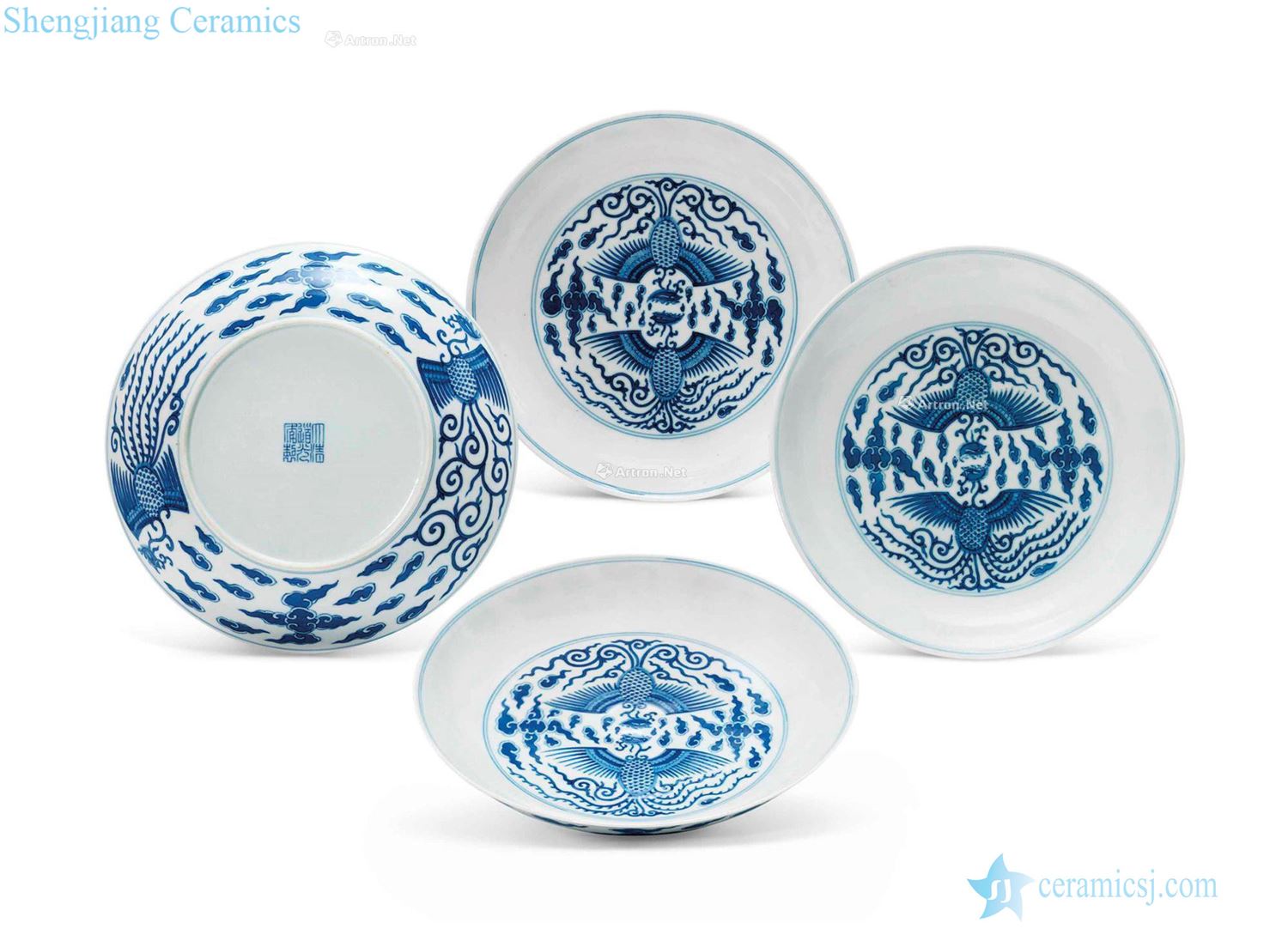 Qing daoguang Blue and white double phoenix tray (a group of four pieces)