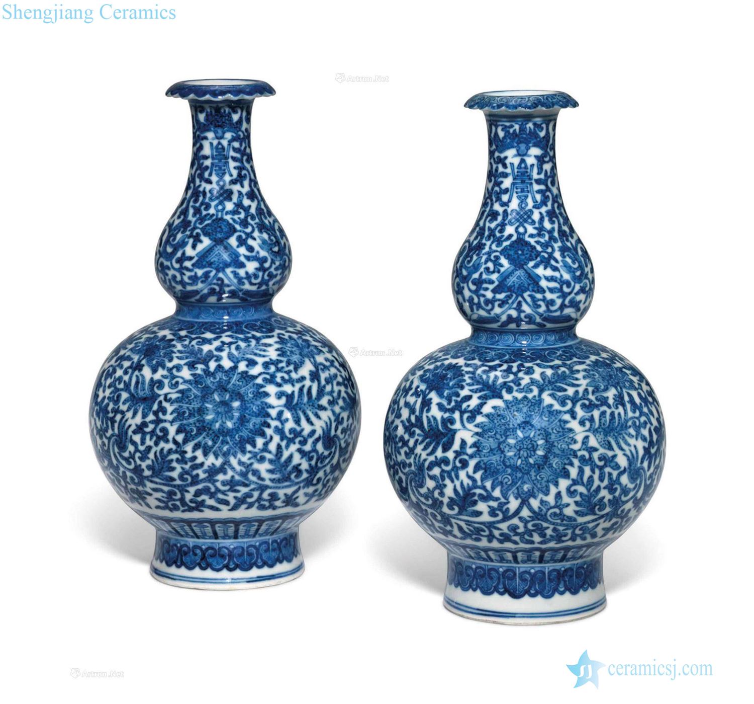 Qing dynasty in the 19th century Blue and white tie up lotus flower grain bottle gourd (a)