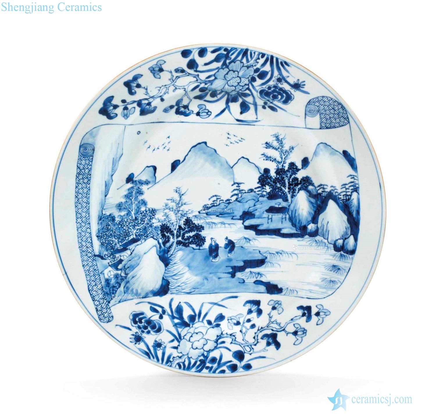 The qing emperor kangxi Blue and white landscape character figure