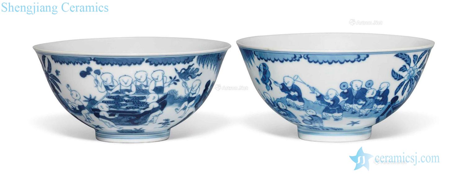 Qing jiaqing blue baby play figure bowl (a)