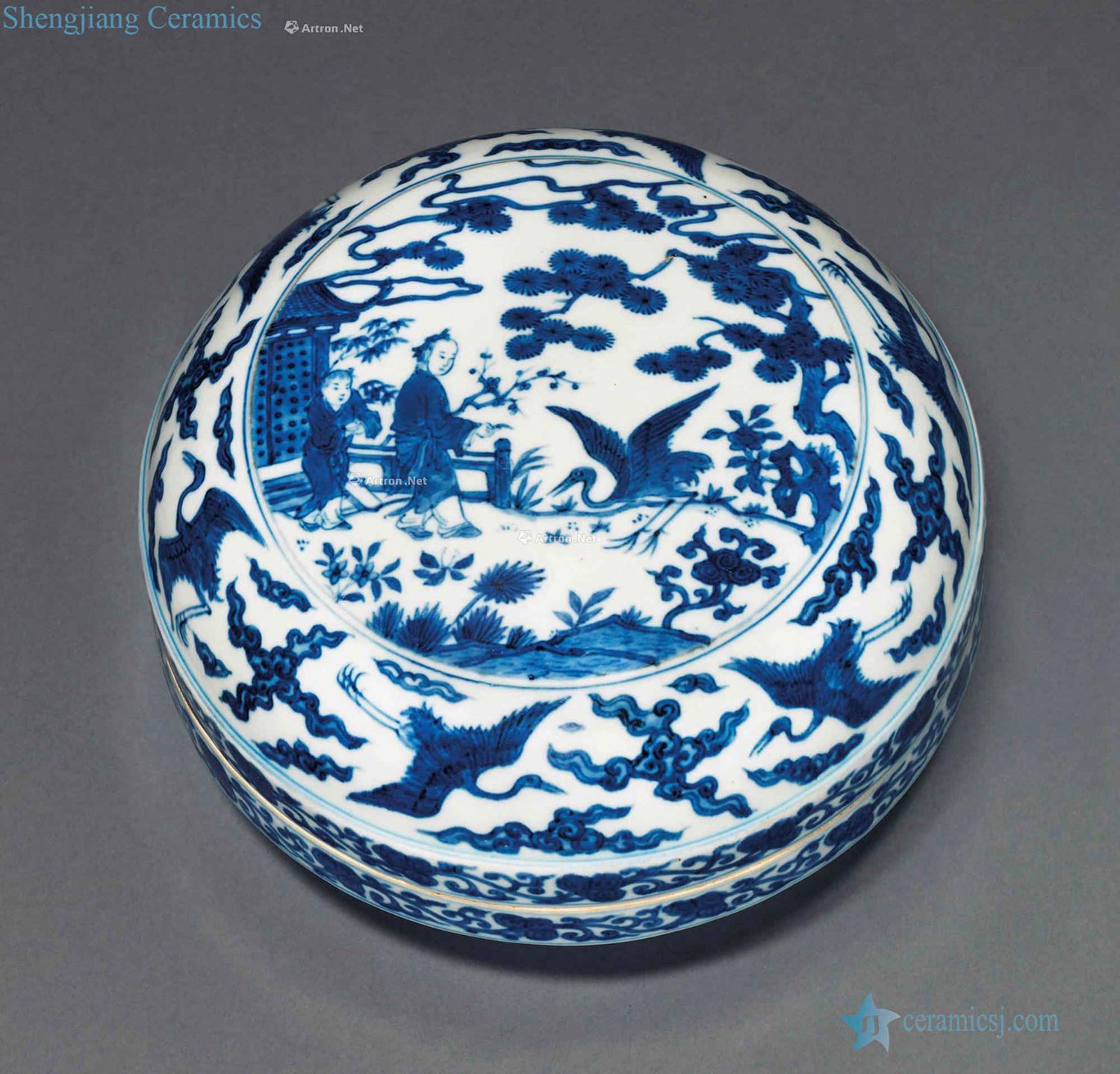 Ming jiajing Blue and white figure dome box James t. c. na was published figures