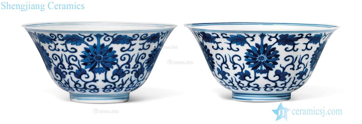 Qing guangxu Blue and white tie up branch lotus green-splashed bowls (a)