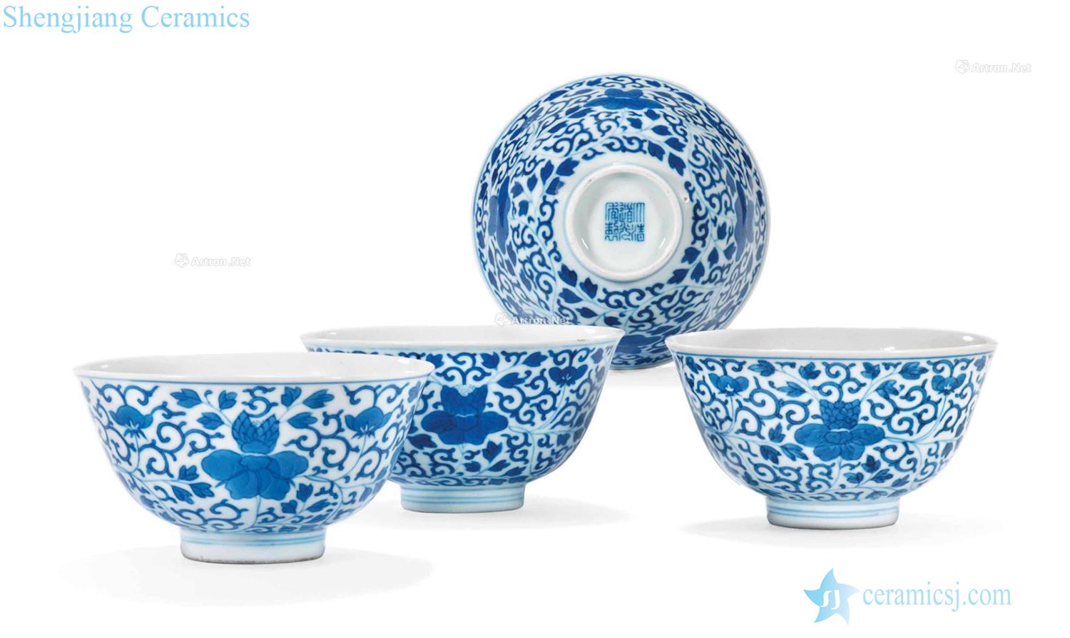 Qing daoguang Blue and white flowers green-splashed bowls (a group of four pieces)