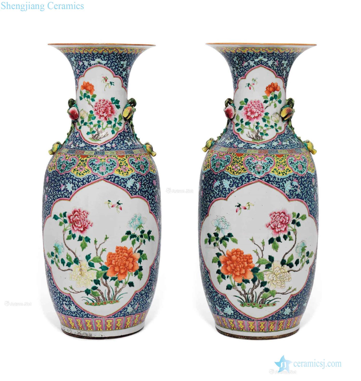 Qing 19th century pastel medallion flower grain big bottle (a)