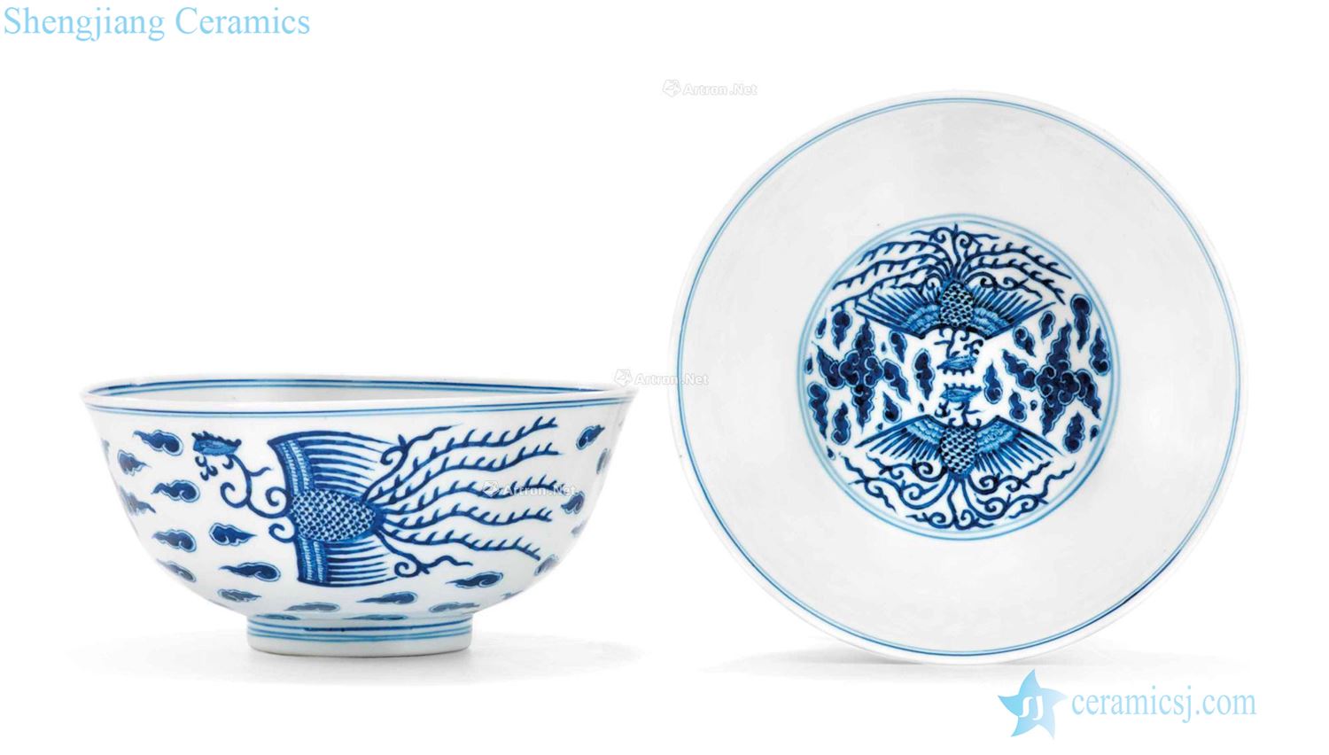 Qing guangxu Blue and white double phoenix grain bowl (a)