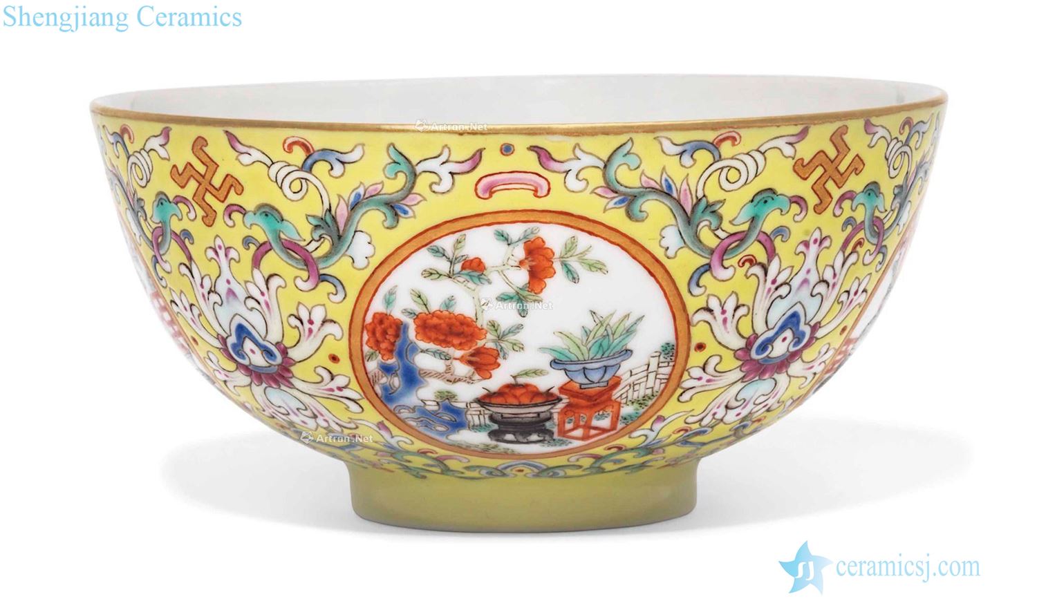 Qing 19th century pastel medallion flower fruit bowl