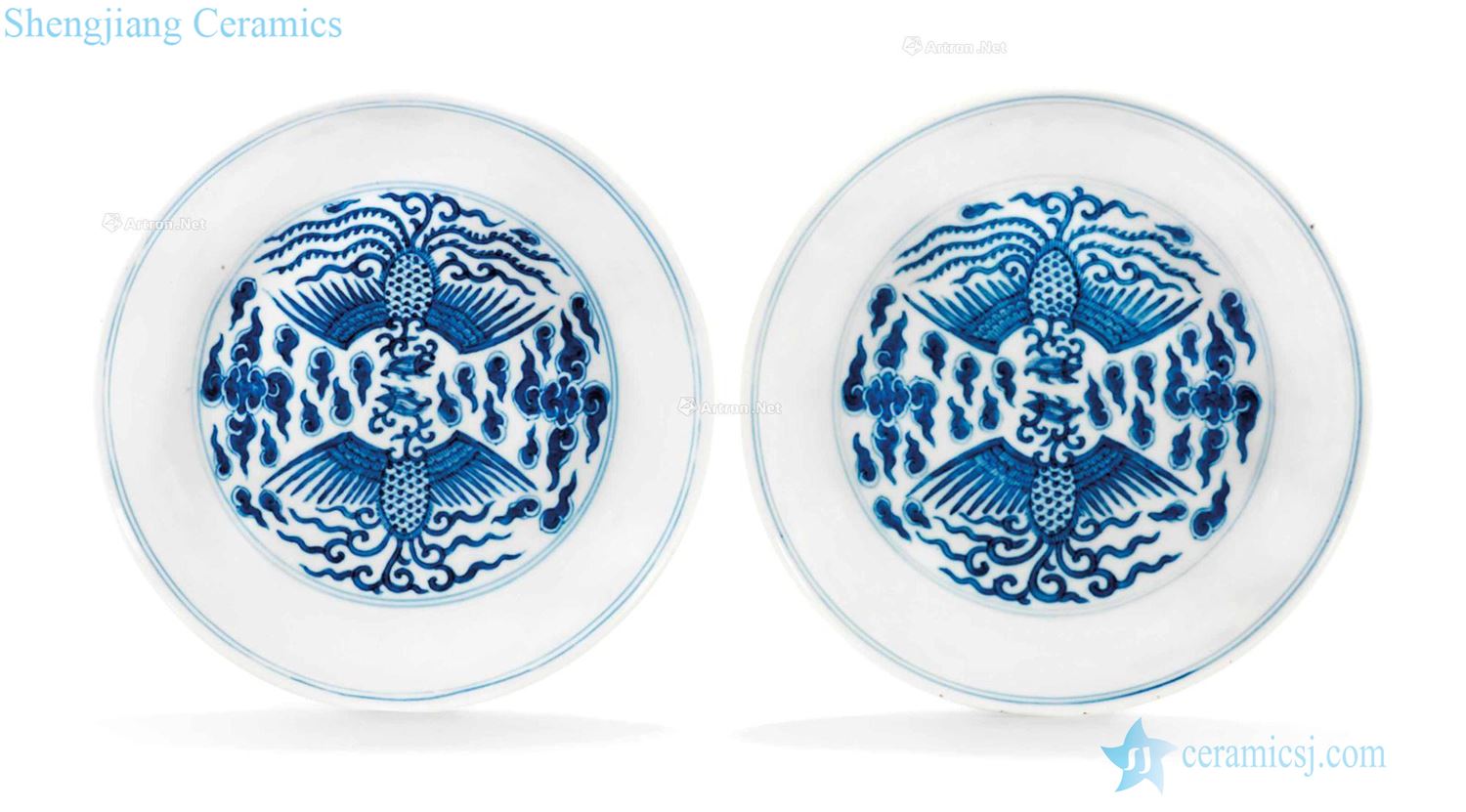 dajing Blue and white double phoenix grain small (a)