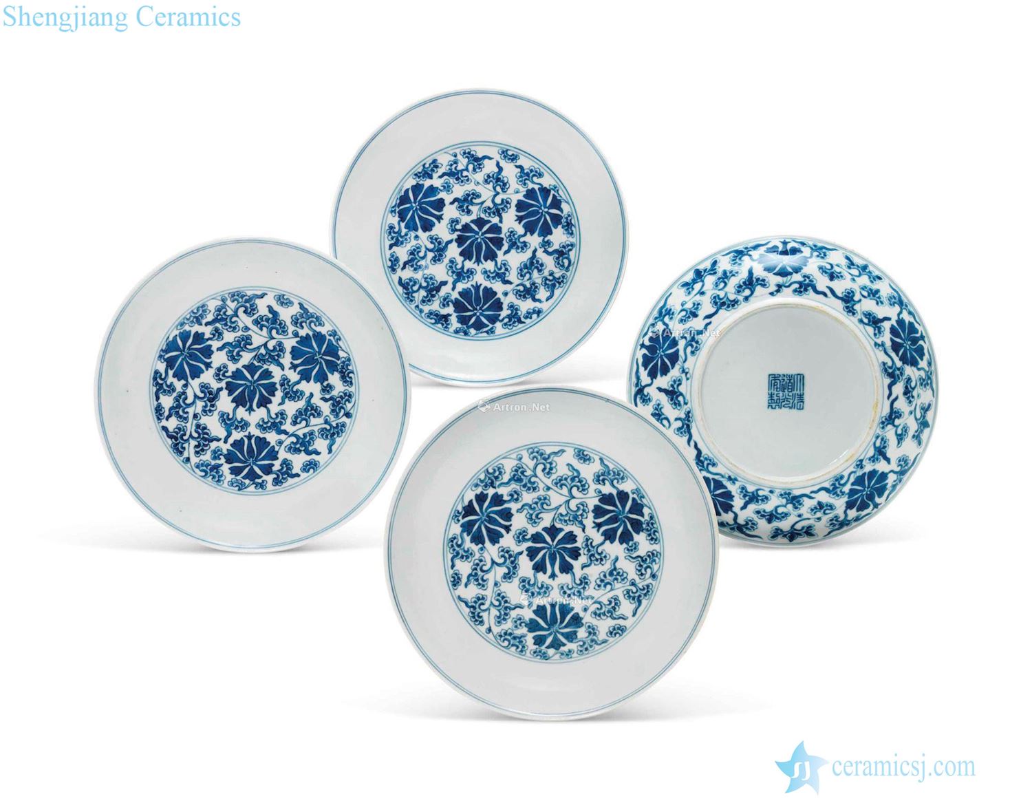 Qing daoguang Blue and white tie up lotus flower tray (a group of six)