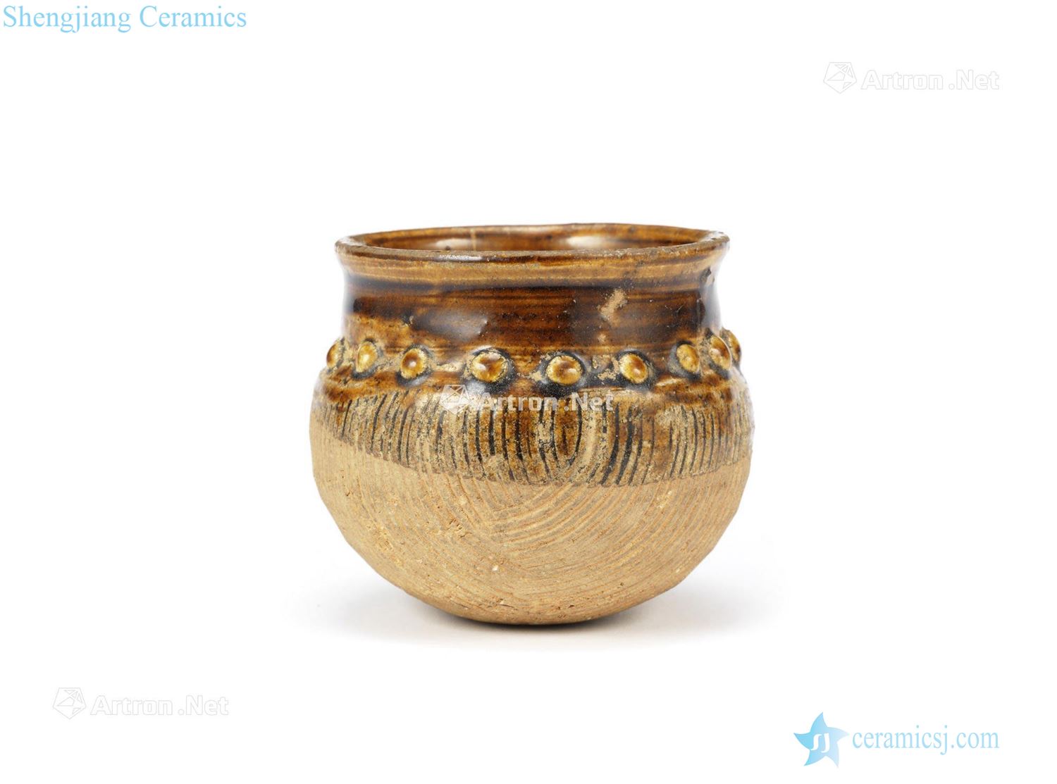 Gold brown glaze drum weaving bamboo grain 盌