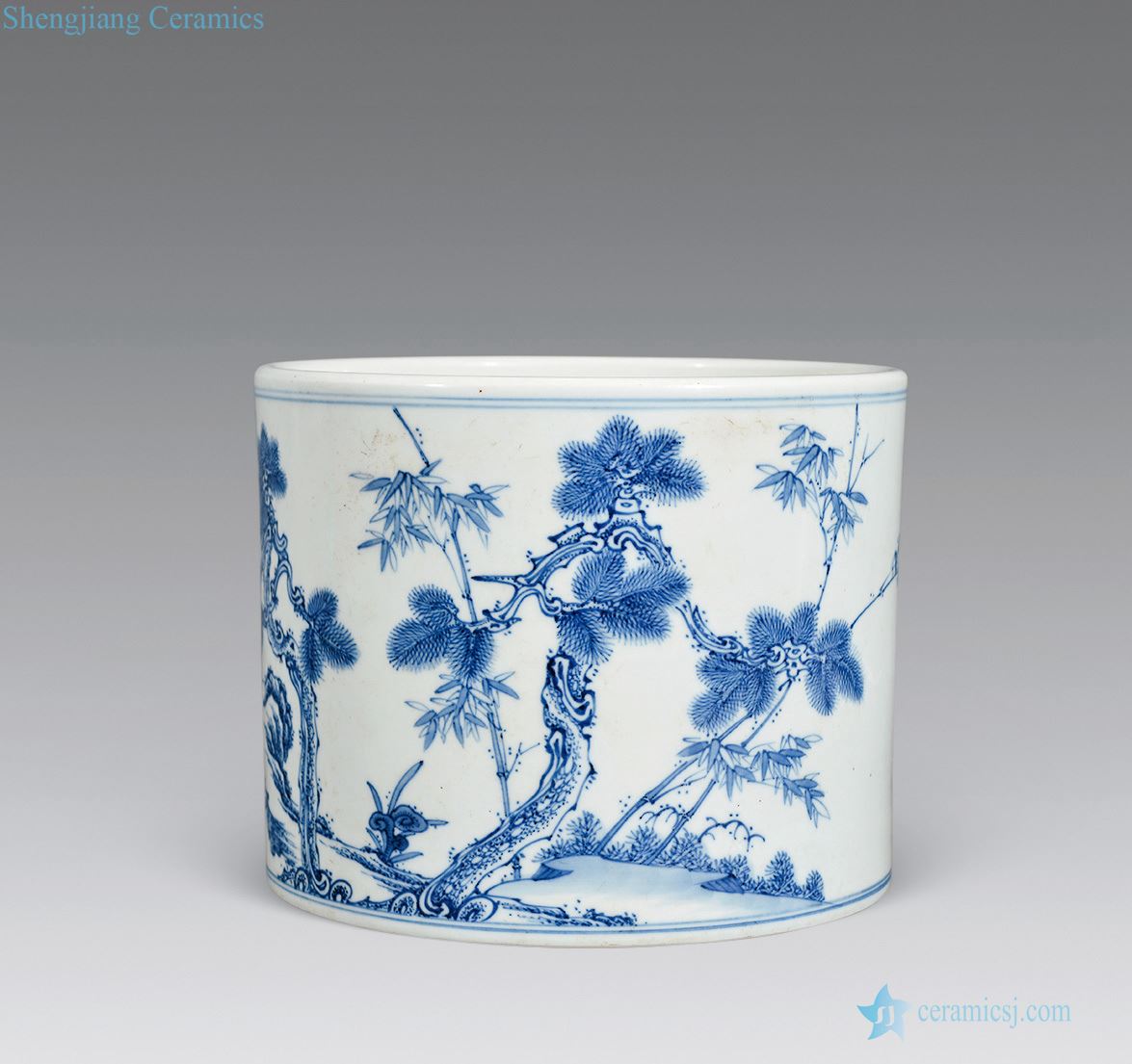 Qing yongzheng Blue and white, poetic pen container