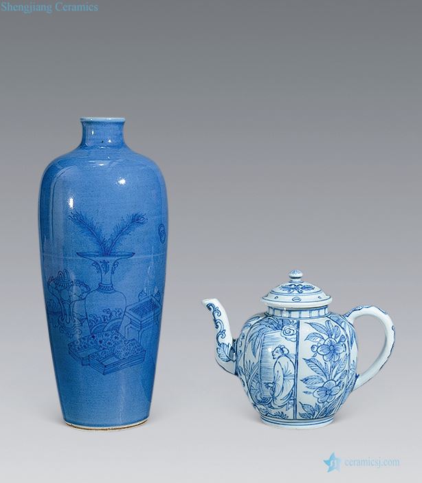 Ming Blue and white antique bottles of radish, coats the teapot (two)