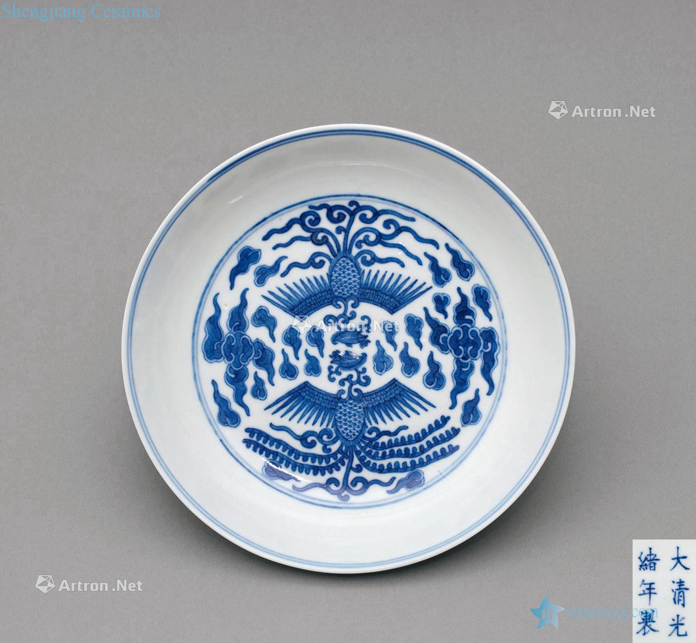 Qing guangxu Blue and white chicken tray